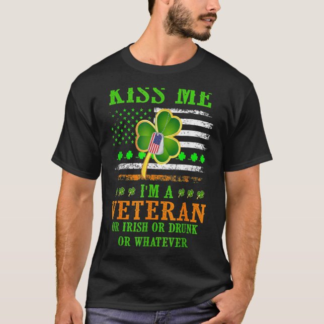 Camiseta Beije-me, sou um veterano Dia de São Patrício irla (Frente)