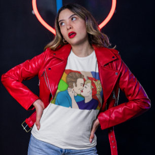 Camiseta Beijo com Casal retrô, arte Pop de 1950