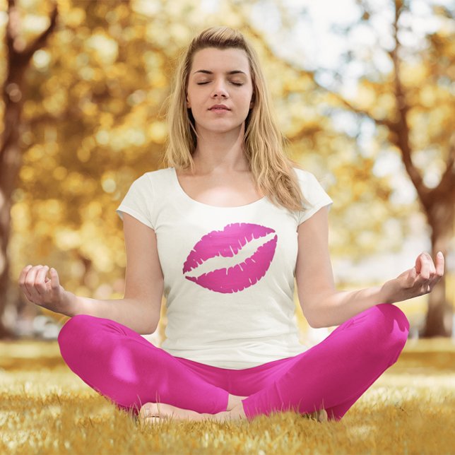 Camiseta Beijo de Batom de Mão Rosa Quente (Hot Pink Lipstick)