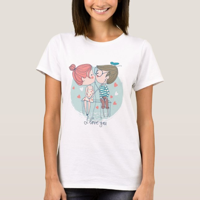 Camiseta Beijo de Menino Bonito e Menina Bonita - romance d (Frente)
