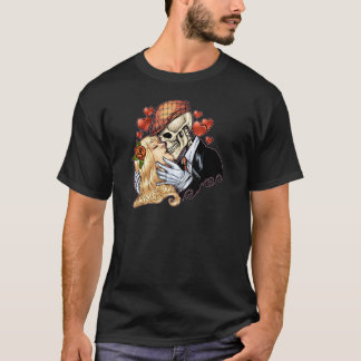 Camiseta Beijo do crânio com corações e rosas pelo Al Rio
