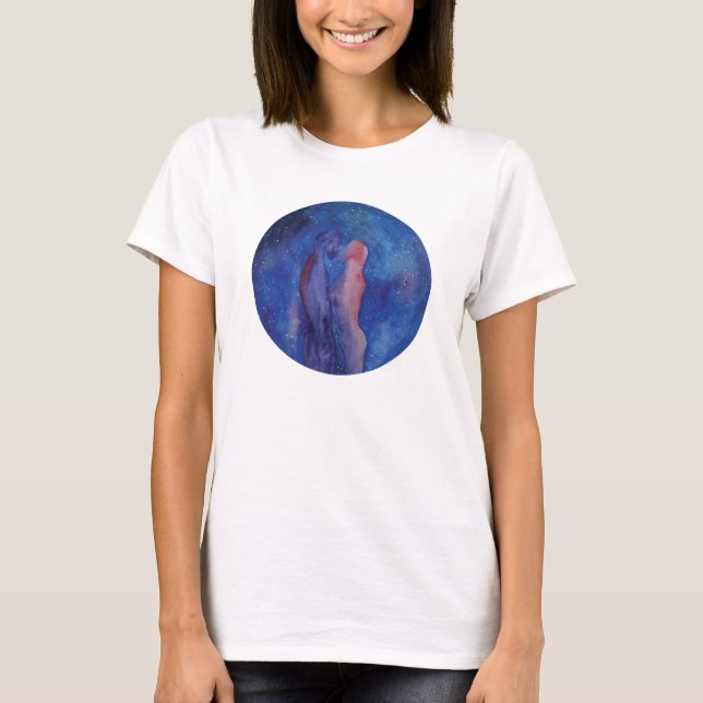Camiseta Beijo pintando mulheres no topo, branco (Frente)
