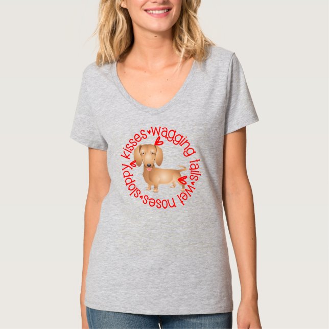 Camiseta Beijos babados, Dachshund fofo (Frente)