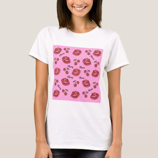 Camiseta Beijos de Cereja Rockabilly RAB em Rosa (Frente)