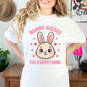 Camiseta Beijos de Coelho Fofo Corrigem Tudo Amante de Coel