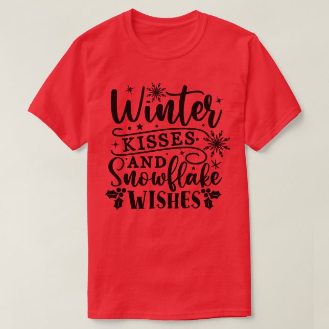Camiseta Beijos de inverno e desejos de flocos de neve (Frente do Design)