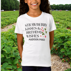 Camiseta Beijos de Morango Desejos de Aniversário Rosa