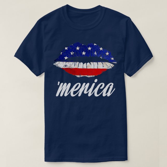 Camiseta Beijos Lábios Merica Funny Love 4 de julho America (Frente do Design)