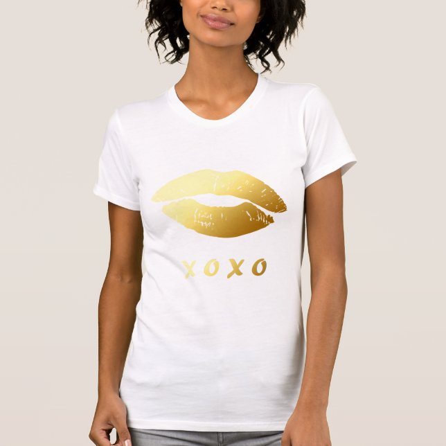 Camiseta Beijos modernos dos abraços de XOXO com os lábios (Frente)