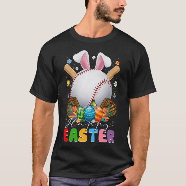 Camiseta Beisebol Ball & Bats Bunny Ears Páscoa Boys Ki (Frente)