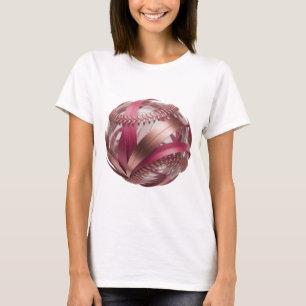 CAMISETA BEISEBOL COM LISTRAS ROSA E COBRE E UM FUNDO BRANC