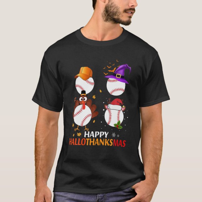 Camiseta Beisebol Halloween E Feliz Natal Hallo (Frente)