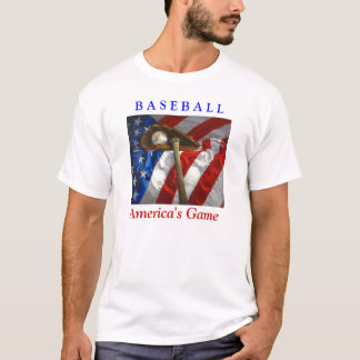 Camiseta Beisebol, luva, taco e bandeira americana