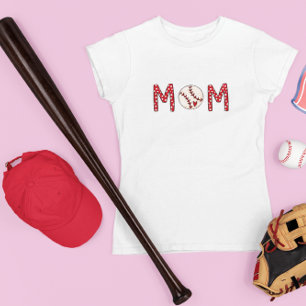 Camiseta Beisebol Mãe Bolinhas Vermelha Coração de Basebol
