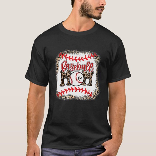 Camiseta Beisebol Mãe Leopardo Engraçado Softball Mãe D (Frente)