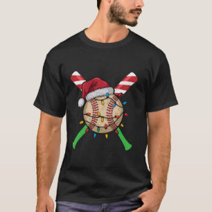 Camiseta Beisebol Natal Noel Hat Lights Candy Cat Bat