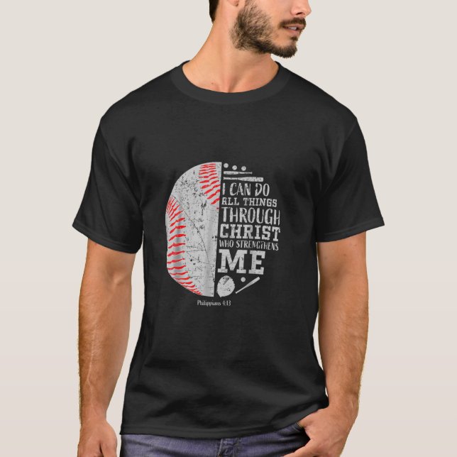 Camiseta Beisebol Posso Fazer Coisas Através De Christian W (Frente)