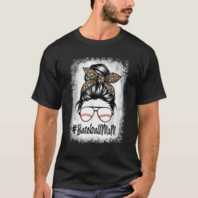 Camiseta Beisebol Sangrado Mãe Vida Com Leopardo E Mensagem (Frente)