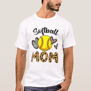 Camiseta Beisebol Softball Mãe Leopardo do Coração Mãe Impr