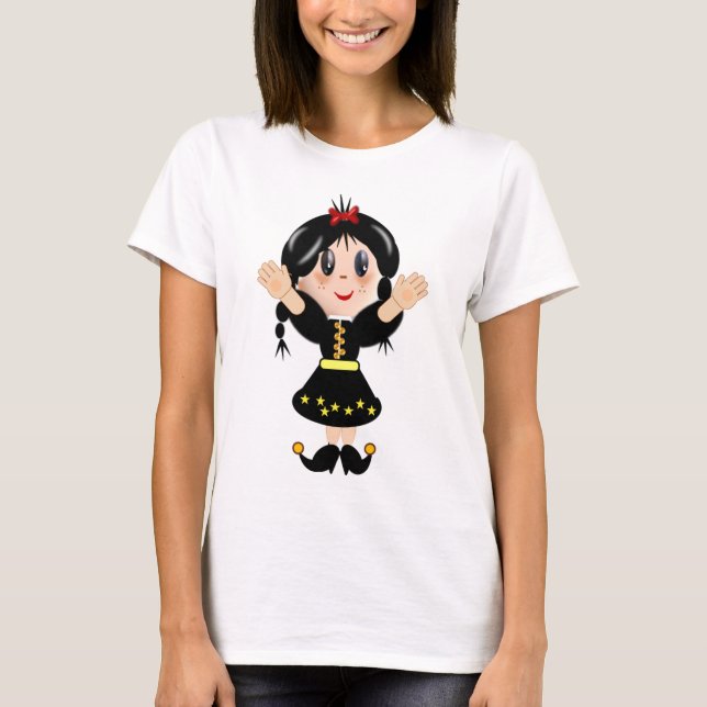 Camiseta Bela animação de menina feliz (Frente)