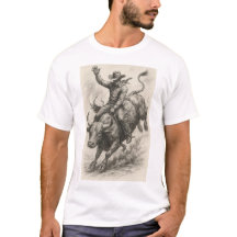Bela arte desenhada de Cowboy montando um touro
