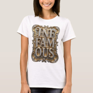 Camiseta Bela Arte em Texto 3D INFAMOUS Dourado