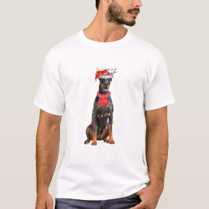 Camiseta Bela árvore de Natal do Doberman Luz Cachorro
