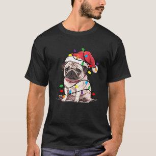 Camiseta Bela árvore de Natal Pug Santa Hat Luz Xmas Pugm