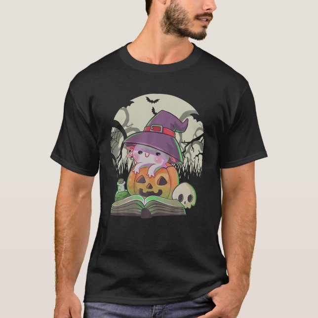 Camiseta Bela Axolotl Weleing Book Pumpkin Halloween (Frente)