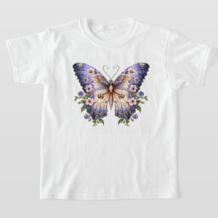 Camiseta Bela borboleta roxa com flores