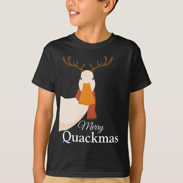 Camiseta Bela caricatura Engraçado Feliz de pato de Natal Q (Frente)