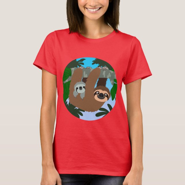 Camiseta Bela Caricatura Mãe Lama E Bebê-Camiseta (Frente)