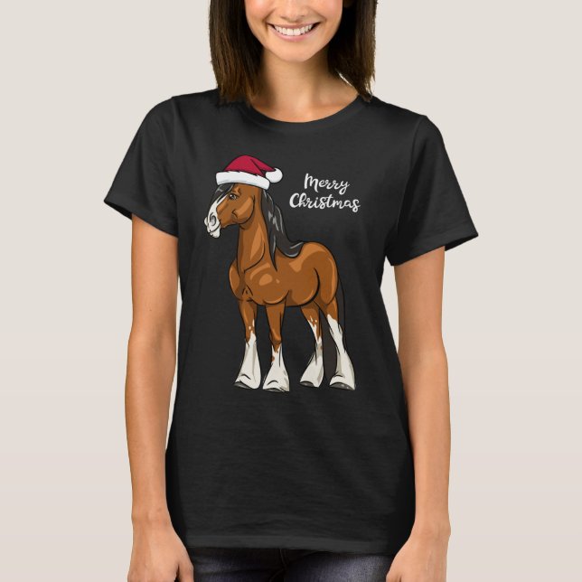 Camiseta Bela Cartoon Clydesdale Draft Horse Natal (Frente)