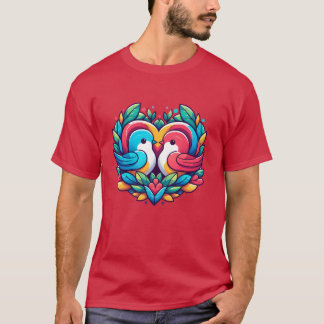 Camiseta Bela Casal De Pássaros Adoráveis Em Amigo Da Famíl