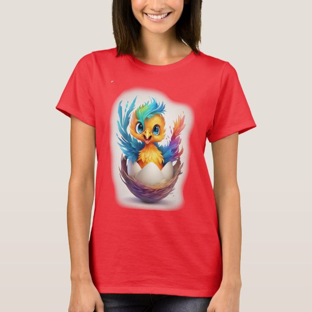 Camiseta Bela Colorida Bebê Hatching Phoenix (Frente)