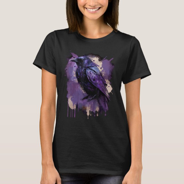 Camiseta Bela Coroa Negra Raven Pássaro Púrpura Manchas W (Frente)