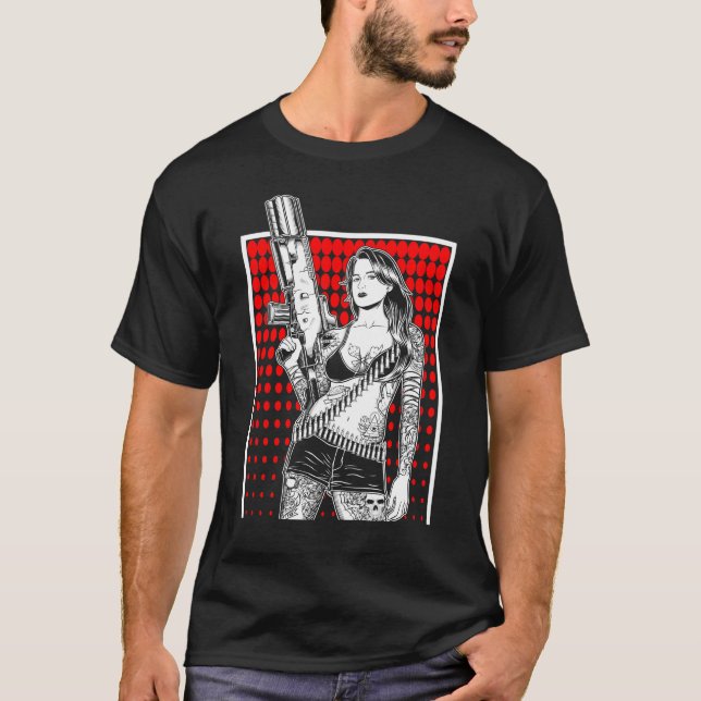 Camiseta Bela Criança de Gangster com Presente de Arma (Frente)