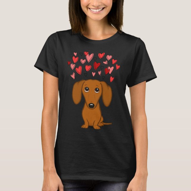 Camiseta Bela Dachshund Com Corações (Frente)