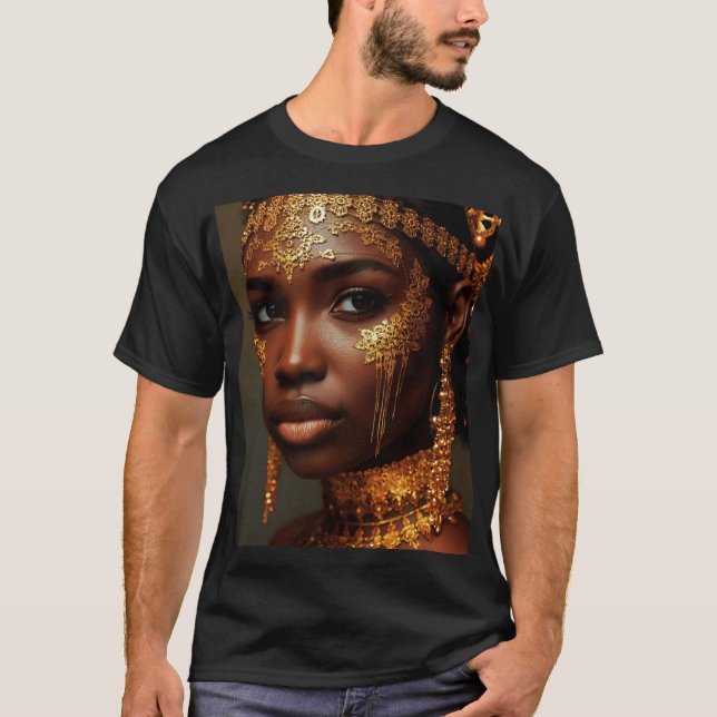 Camiseta Bela Deusa Núbia em Ouro (Frente)
