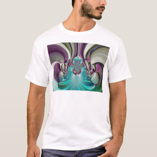 Camiseta Bela Estampa Abstrata Roxa e Ciano Angelical