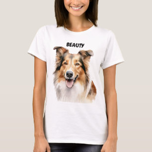 CAMISETA BELA FACE DE CACHORRO DE COR DA ÁGUA