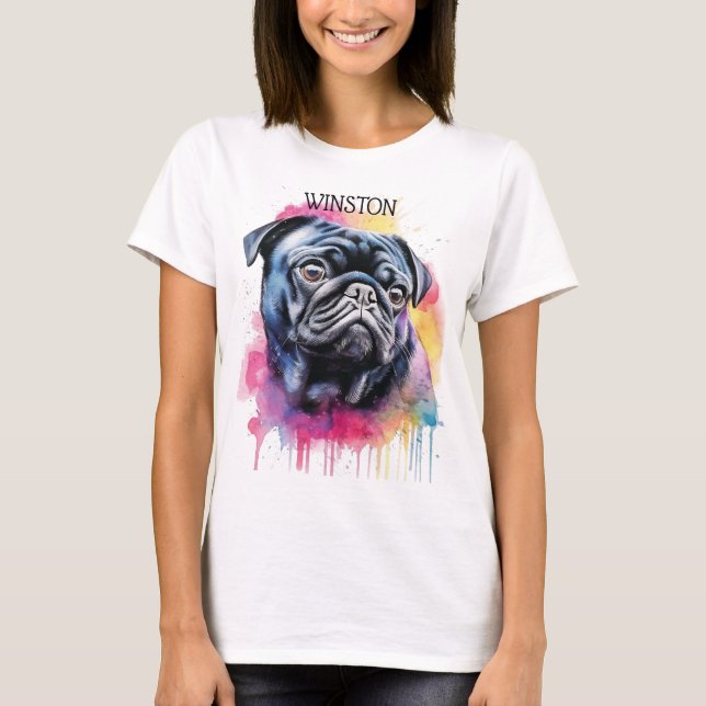 CAMISETA BELA FACE DE CACHORRO NEGRO COM CACHORRO-BRANCO (Frente)