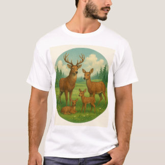 Camiseta Bela família de veados em um campo
