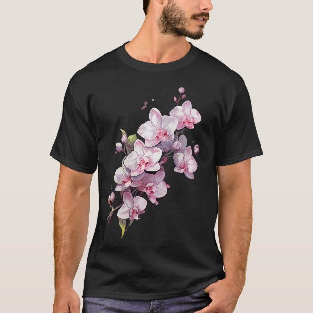 Camiseta Bela Flor de Orquídea Sobre Floral (Frente)