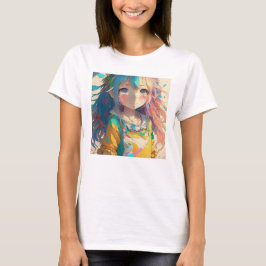 Camiseta Bela Garota de Anime Colorida