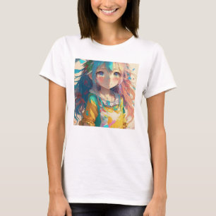 Camiseta Bela Garota de Anime Colorida