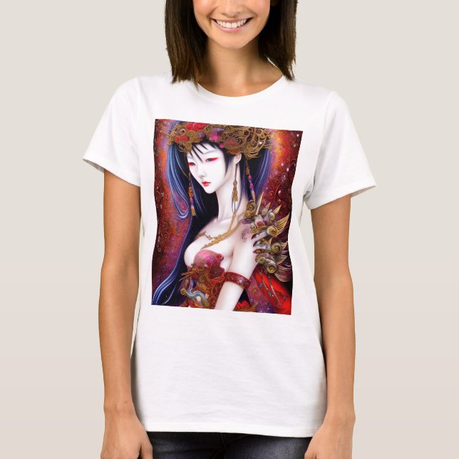 Camiseta Bela garota japonesa fantasia gótica triptych (Frente)