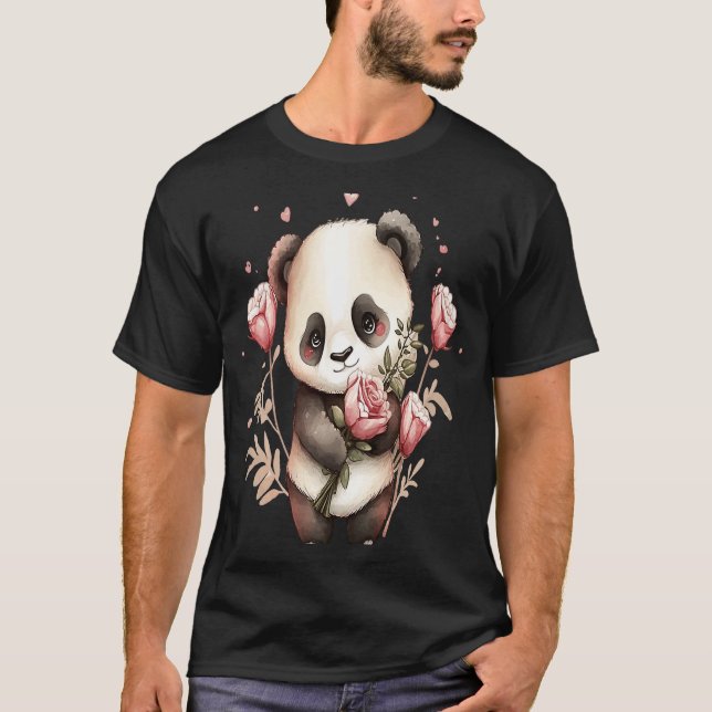 Camiseta Bela gata Menina panda do dia dos namorados panda  (Frente)