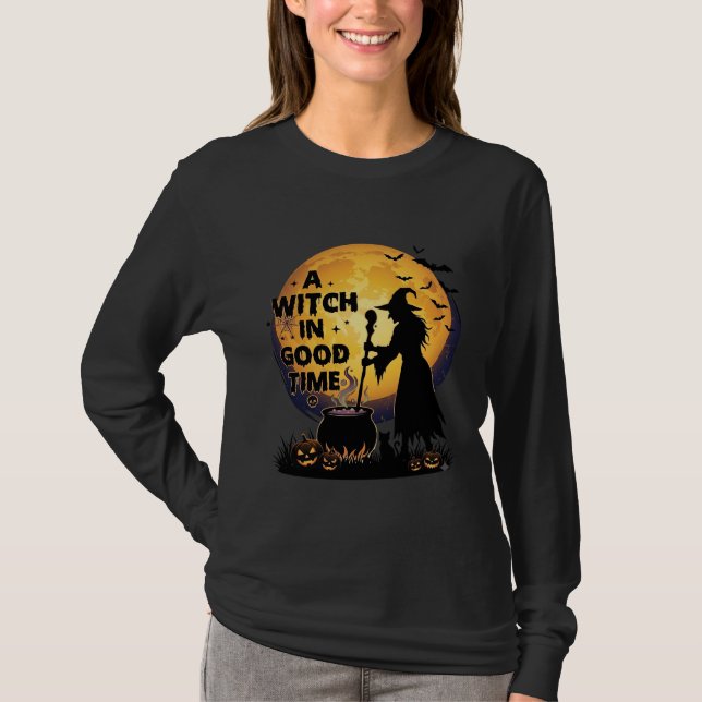 Camiseta Bela Lua de Halloween Caldeirão de Boa Hora da Bru (Frente)