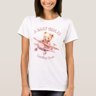 Camiseta Bela Menina Bear Piloto Rosa Avião Rosa Bonito
